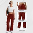 thumbnail image 4 of Wide Leg Cargo Sweatpants Women Drawstring High Waisted Baggy Pants Stretchy Comfy Athletic Trousers with Pockets New Womens Dress Pants Wide Leg Wine L, 4 of 8