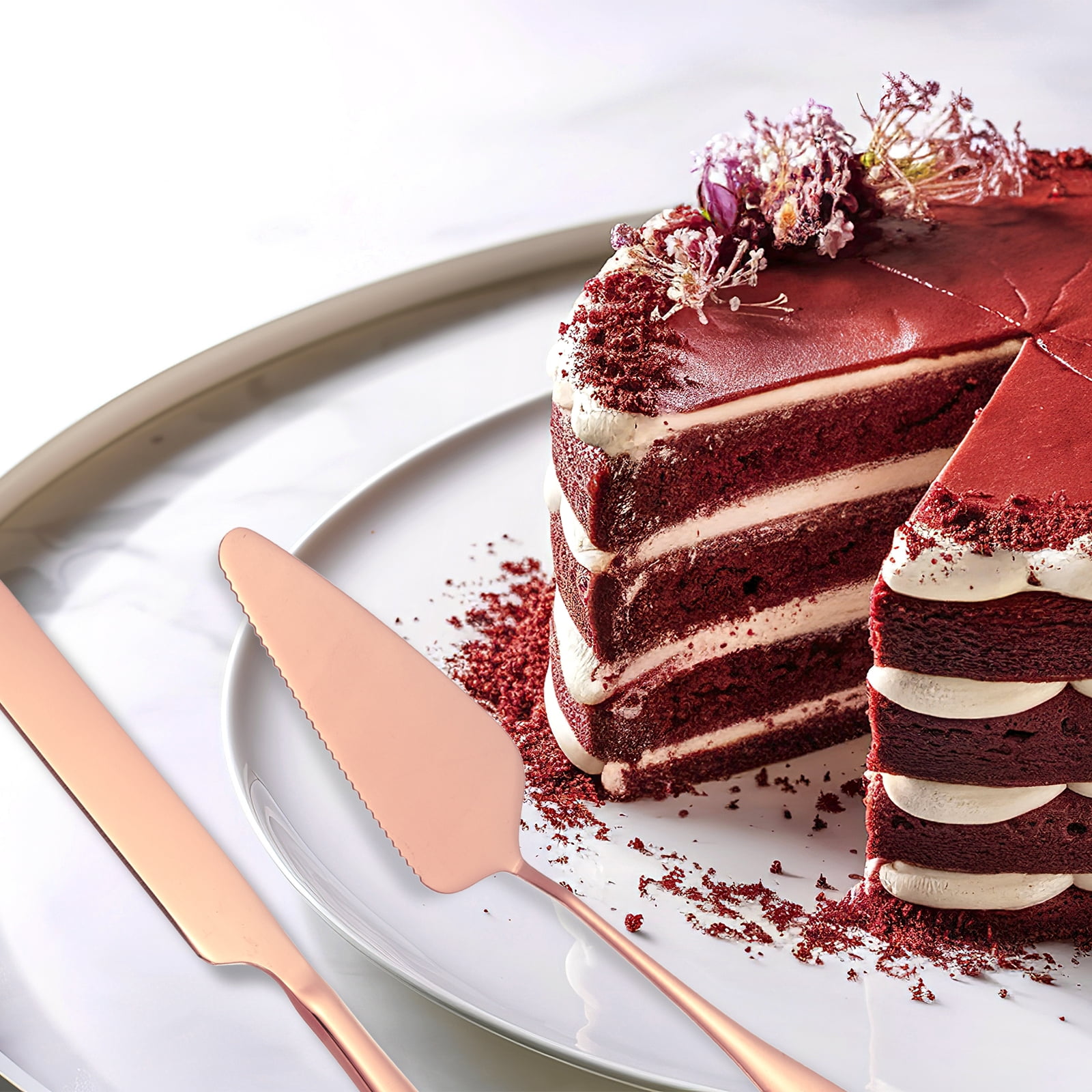 Unique Bargains Elegant Cake Knife and Server Set for Birthday Party Gift Pink