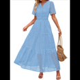 thumbnail image 1 of Vestido Informal de Verano para Mujer, de Corta, con Escote en V, Aberturas, Volantes y Ojales, Corte A Azul XS, 1 of 10