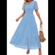 thumbnail image 1 of Vestido Informal de Verano para Mujer, de Corta, con Escote en V, Aberturas, Volantes y Ojales, Corte A Azul XS, 1 of 10