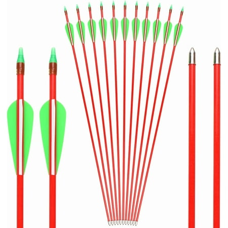 GPP 12 PK 28 Fiberglass Archery Target Arrows - Practice Arrow or Youth Arrow for Recurve Bow Red