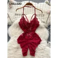 thumbnail image 3 of Mono sexy de encaje floral con tiras de CHILLGIO para mujer, mono ajustado erótico transparente de una pieza sin espalda para discoteca, 3 of 4