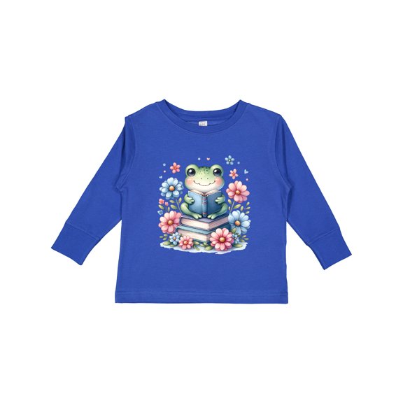 Inktastic Book Lover Reading Frog Librarian Girls Long Sleeve Toddler T-Shirt