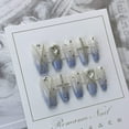 thumbnail image 4 of ADITYSHOP - Handmade Azure & Argent Cross Press-On Nails Small Blue Chrome Cross, Kit included, 4 of 11