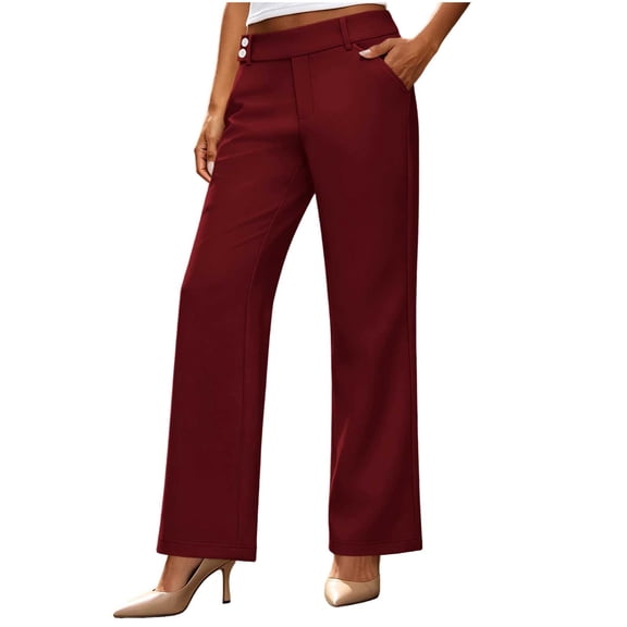 Levmjia Women High Waisted Dress Pants with Button Fly Zip Up Closure Side Pockets Back Elastic Casual Work Office Straight Leg Trousers