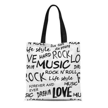 SIDONKU Canvas Tote Bag Guitar Rock Music Festival Pattern and Roll Rapport Band Reusable Shoulder Grocery Shopping Bags (Best Russian Hard Rock Bands)