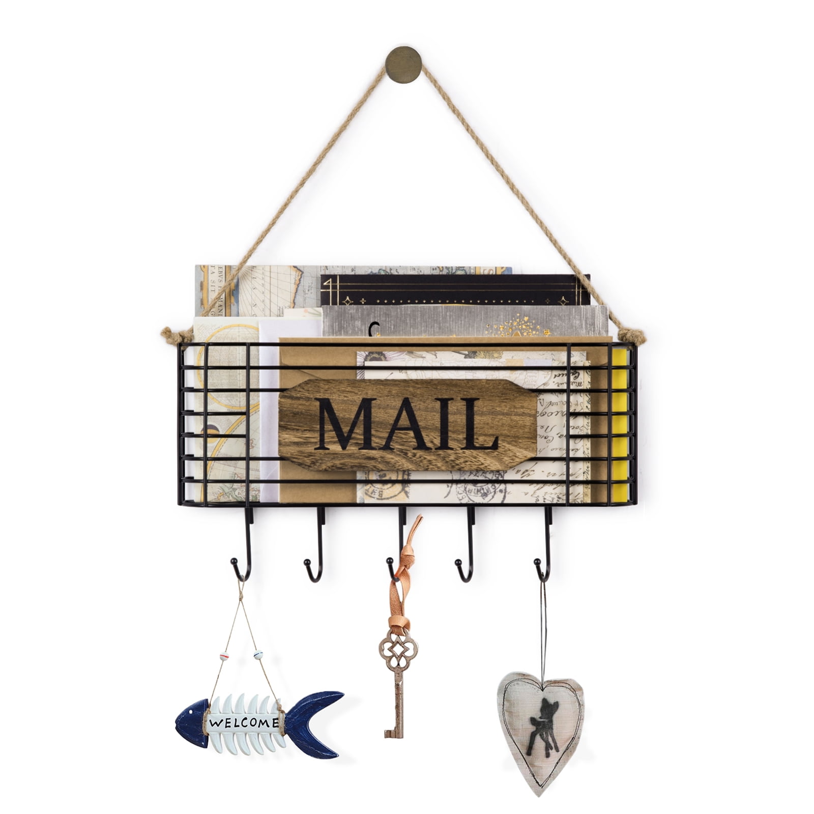 SRIWATANA Mail Organizer Wall Mount Key and Mail Holder for Wall with 5