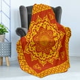 thumbnail image 4 of Mandala Soft Flannel Fleece Throw Blanket, Oriental Round and Square Pointy Mongol Traditional, Cozy Plush for Indoor and Outdoor Use, 50" x 70", Earth Yellow Vermillion, by Ambesonne, 4 of 5