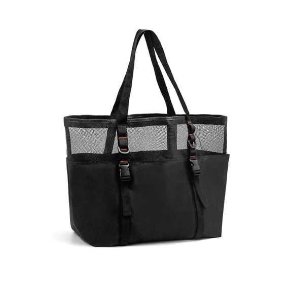 Haooryx Mesh Folding Beach Bag for Summer Travel Swimming Camping ,Large,Black,1 Count