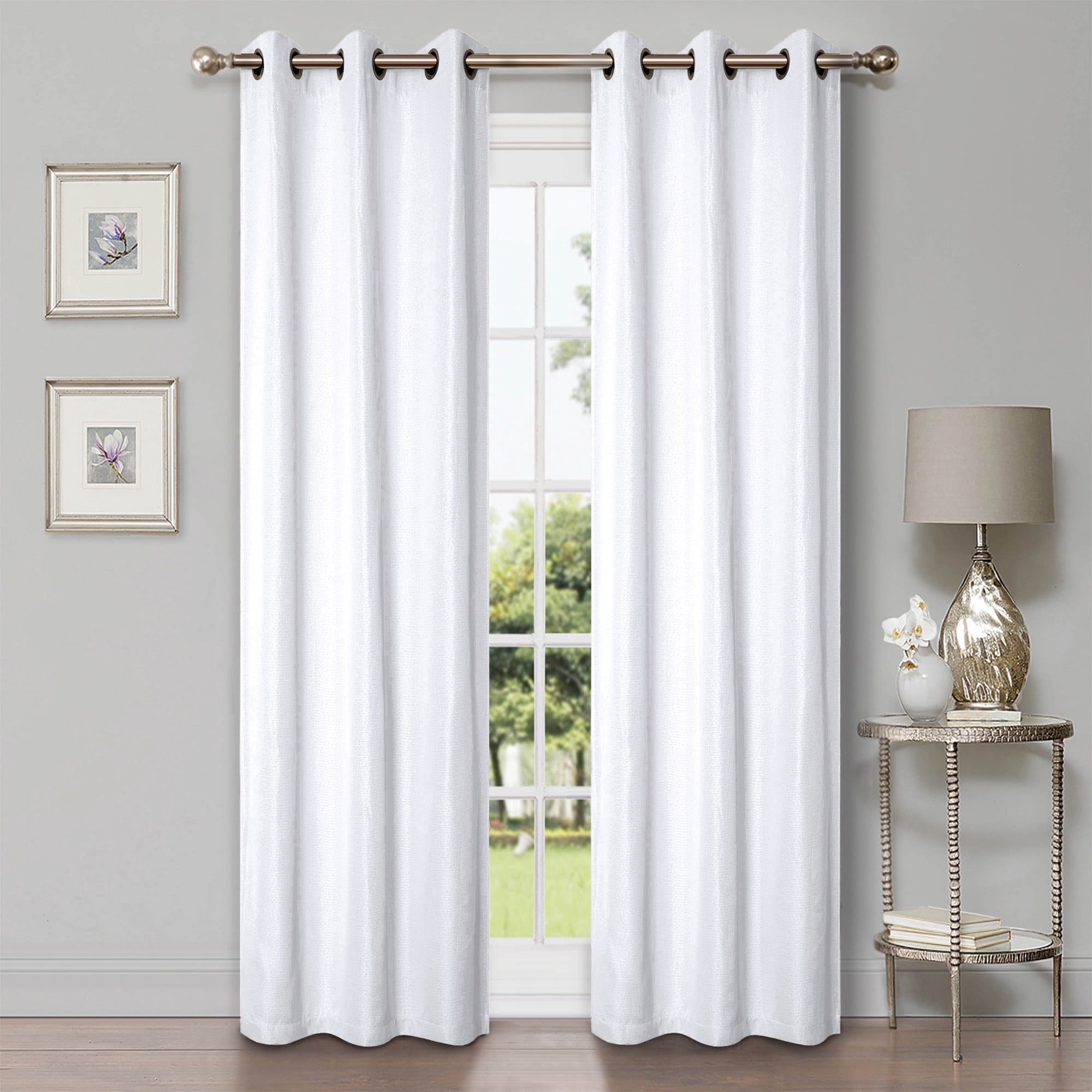Superior Linen Blackout Curtains Set of 2, Grommet Header Curtain Panel Pair, Snow White, 52"W x 63"L