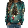 thumbnail image 2 of Qiopertar Mode Femmes Imprimé Col Rond Pull Tops Manches Longues Blouse Confortable Chandail en Molleton Offres de la Semaine Liquidation Moins de 5$ jusqu'à 90 % de Réduction, 2 of 5