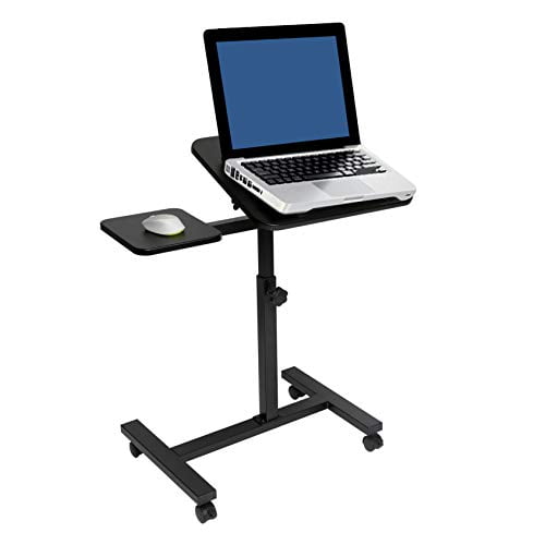 Seville Classics Height Adjustable Sitting Mobile Laptop Desk Cart Ergonomic Table, Tilt with Side (28"), Black
