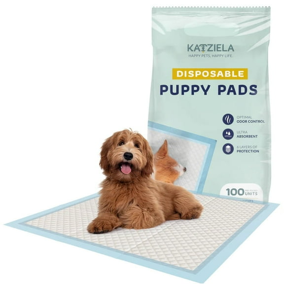 Katziela Disposable Small Pet Pads for Dogs Potty Training and Pee Protection 22X23 (100) Pack