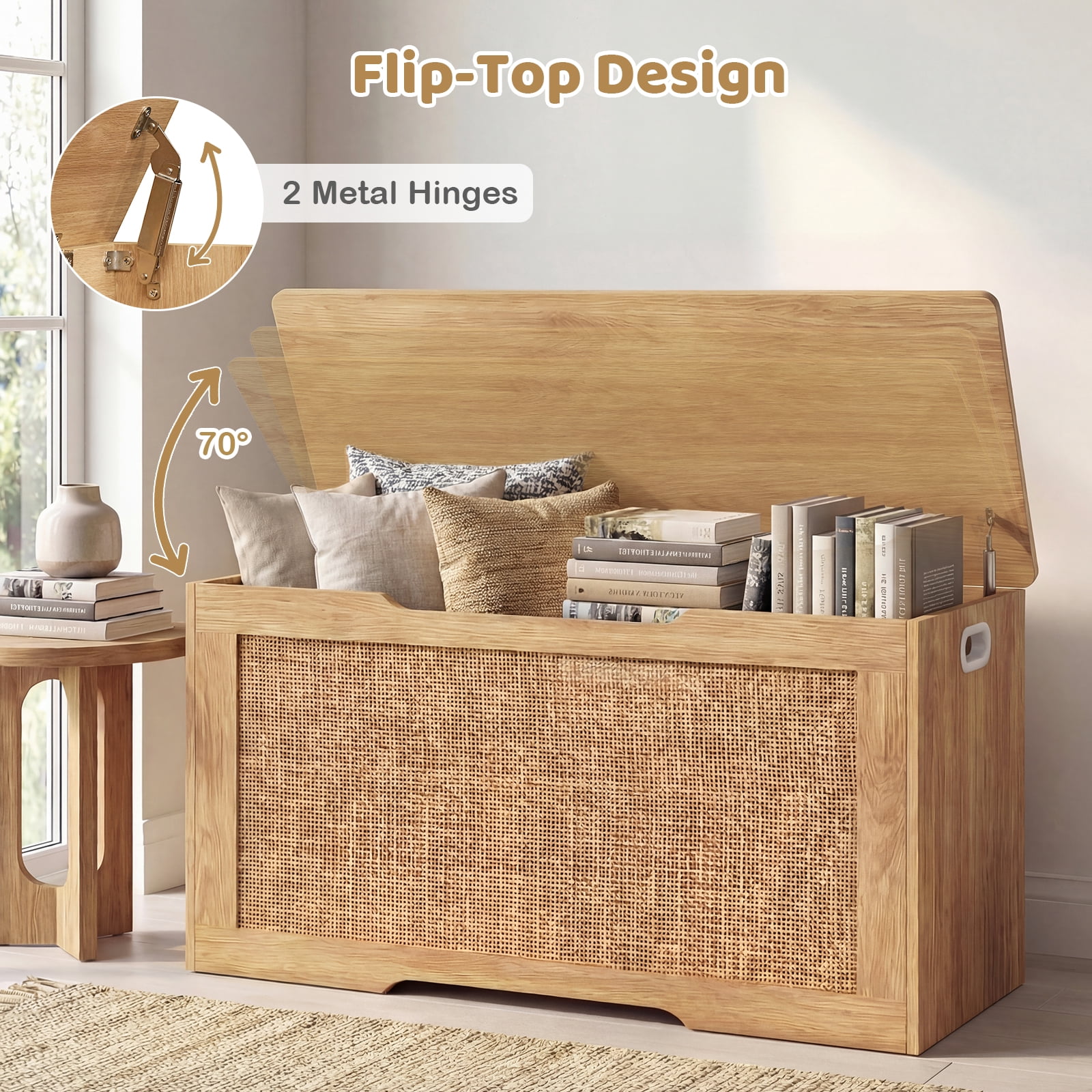 Costway Kids Storage Bench, 40” Toy Box with Flip Top, 2 Metal Hinges and Side Handles