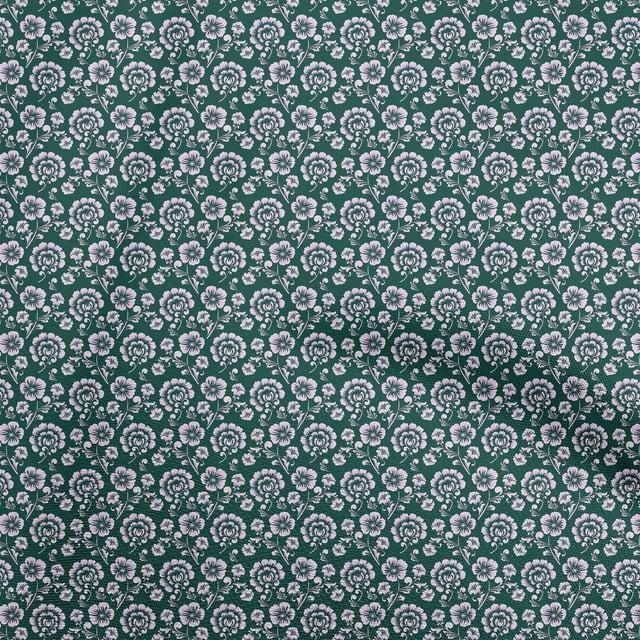 oneOone Viscose Chiffon Dark Green Fabric Floral Craft Projects Decor Fabric Printed By The Yard 42 Inch Wide