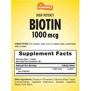 High Potency Biotin 1,000 mcg | 60 Tablets | Essential B Vitamin | By Sundance