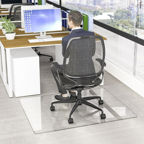 CISTEROMAN 36" x 46" Heavy Duty Hard Tempered Glass Mat with Round Corner and Polished Edge, for Floor Mat for Office Chair On Carpet for Work, Home, Gaming