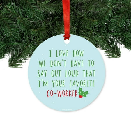 Funny Round Metal Christmas Ornaments, Favorite Co-Worker, Includes Ribbon and Gift (Best Coworker Christmas Gifts Under $10)
