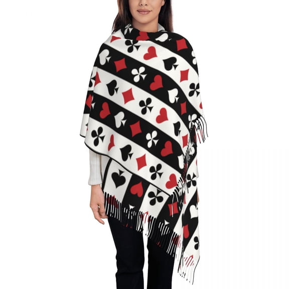 Poker Red Black In Wonderland Women's Pashmina Shawl Wraps Fringe Scarf Long Large Scarf