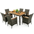 thumbnail image 2 of Gymax 7PCS Outdoor Dining Set Patio Acacia Wood and Rattan Furniture Set w/ Cushions, 2 of 10