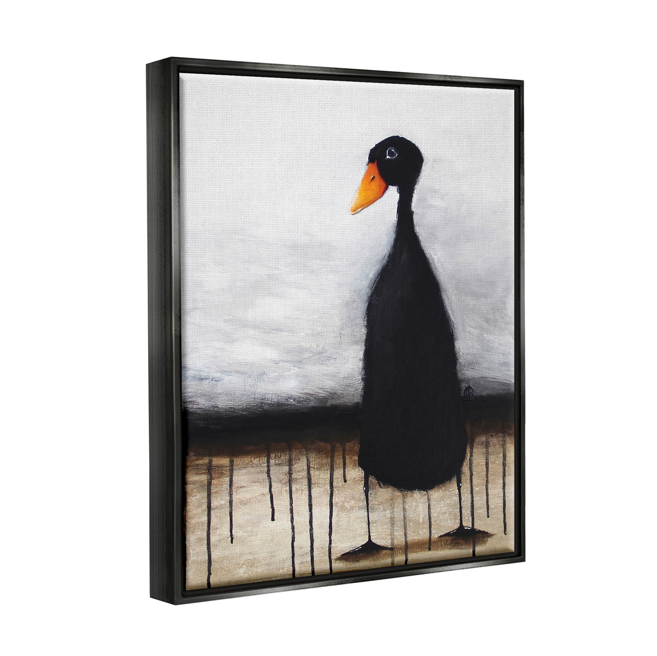 Stupell Industries Urban Black Duck Drip Painting Jet Black Floating Framed Canvas Print Wall Art, Design by Lucia Stewart