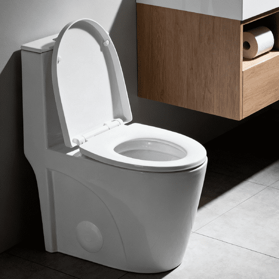 CRO Decor Modern Ceramic One-Piece Dual Flush Toilet in White
