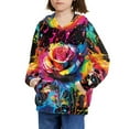 thumbnail image 3 of Xoenoiee Kids Hoodies Pullover Sweatshirt Splatter Watercolor Rose Flower Print Hooded Long Sleeve Sweater with Front Kangaroo Pocket Fall Winter Tops Activewear for Running Walking, L, 3 of 7