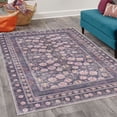 thumbnail image 2 of Folk Art Decorative Rug, Bohemian Themed Peachy Ethnic Flowers and Traditional Botanical Details, Quality Carpet for Bedroom Dorm and Living Room, 6 Sizes, Dark Indigo and Lilac, by Ambesonne, 2 of 4