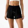 thumbnail image 6 of Women's Solid Color Shorts Liweisiy Drawstring Elastic Waist Ruffled Hem Loose Shorts Summer Casual Classic Shorts Black L, 6 of 7