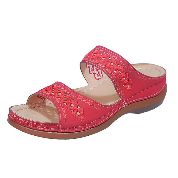 Hoshose Casual Sandals Women Dres sy Dearfoam Slippers Women Wedge Slippers Womens Slide Sandals, Red