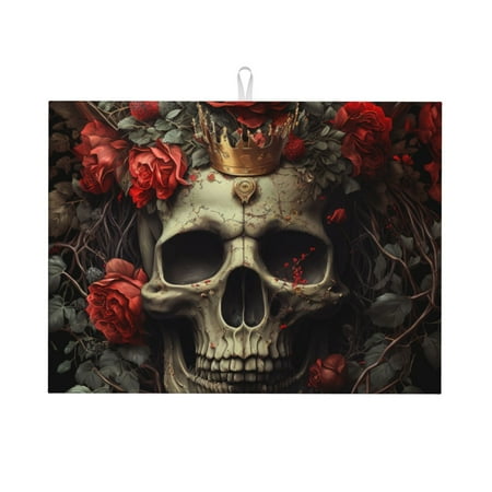 

Tideii Classical Rose Crown Skull for Microfiber Placemat 18x24 Inch Kitchen Drying Mat for Countertops Sinks Drains