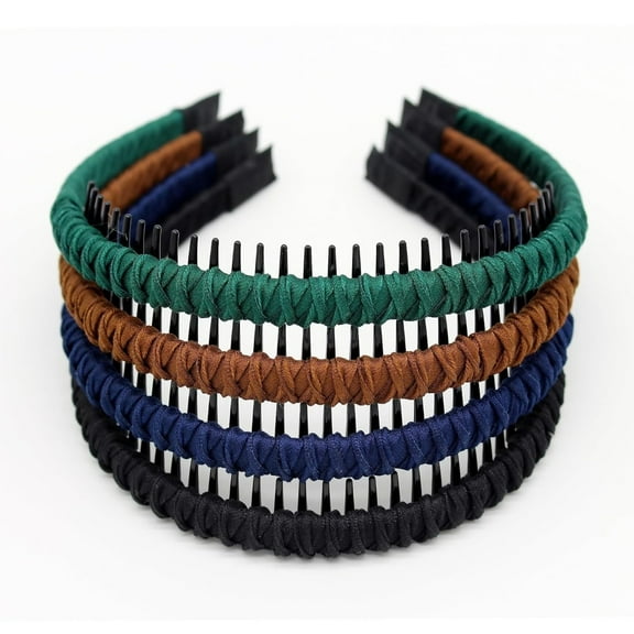 4-Pack Non-Slip Teeth Comb Headbands for Women, Secure Grip Comfy Stretchy Hair Hoops, Braided Hair Accessories for Yoga, Work, Daily Use