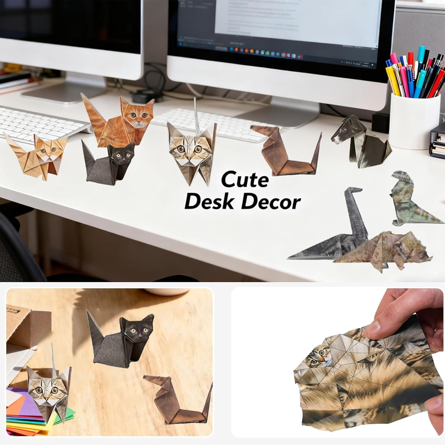 Cute DIY Dinos Origami Kit - 35 Sheets High-Quality Craft Paper for 3D Dinosaur Figures, Fun Animal Paper Craft, Desk Decor & Perfect Gift for Dinosaur Lovers (Adults & Kids)