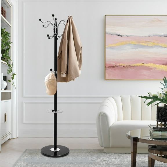 66.9in Metal Coat Rack, Stainless Steel Clothes Hanger Tree Stand with 17 Hooks for Hat Bag Umbrella