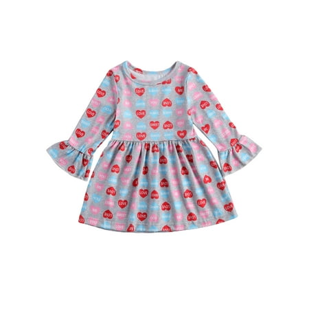 

1-6Y Valentine s Day Toddler Kid Baby Girls Dress Love Heart Print Long Sleeve Ruffles Dress For Child Girl Clothing