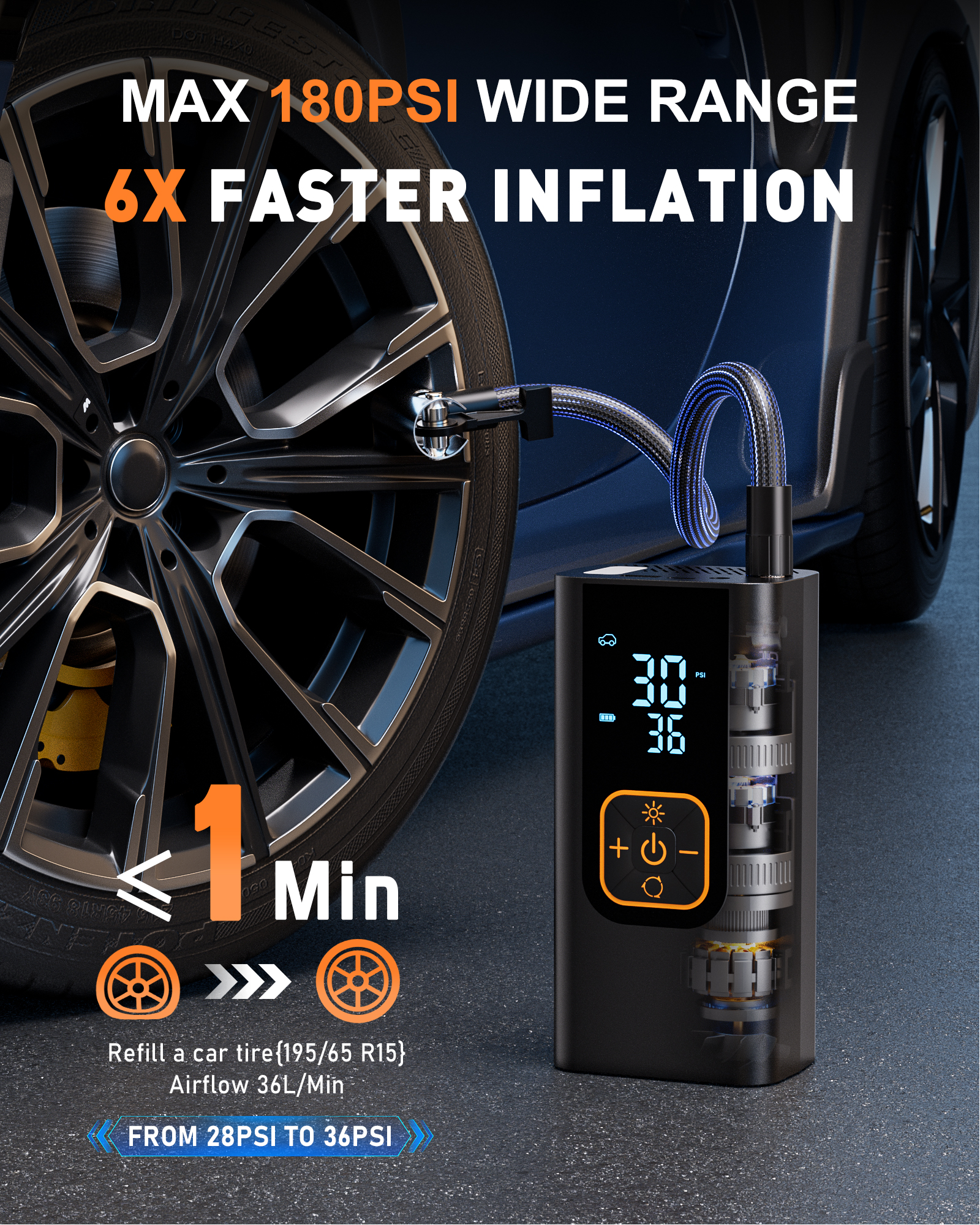 Rehottop Cordless Tire Inflator, 180PSI photo 2