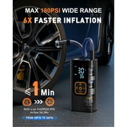 REHOTTOP Cordless Tire Inflator, Portable Air Compressor 180PSI, 12V DC Air Pump for Car with Auto Shutoff & LED Light, Tire Pump for Cars, Bicycle, Motorcycles