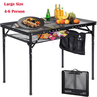 Petoto Folding Grill Table, 35'' x 23'' Adjustable Height Collapsible Table for Camping Cooking BBQ RV Picnic, Portable Aluminum Metal Grill Stand
