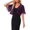 thumbnail image 4 of INSPIRE CHIC Shrugs for Women's Ruffle Short Sleeve Open Front Bolero Summer Cropped Cardigan for Dress XL Dark Purple, 4 of 6