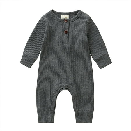 

Caoirhny Baby Boys Girls Jumpsuit Long Sleeve Henley Neck Solid Button Closure Fall Romper