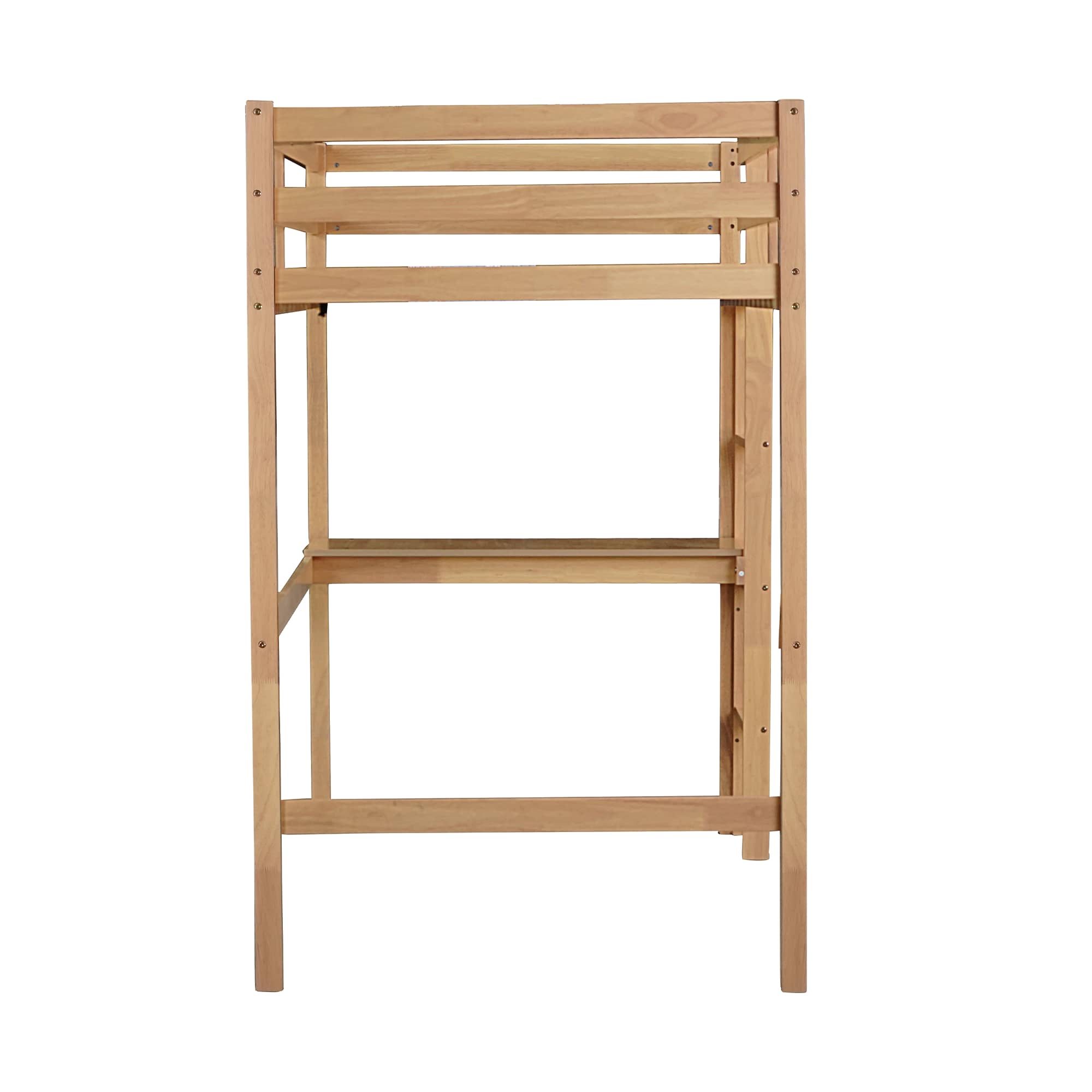 MAYEERTY Twin High Loft Bed, Rubber Wood Bed Frame with Guardrail, Built-in Desk, White Oak