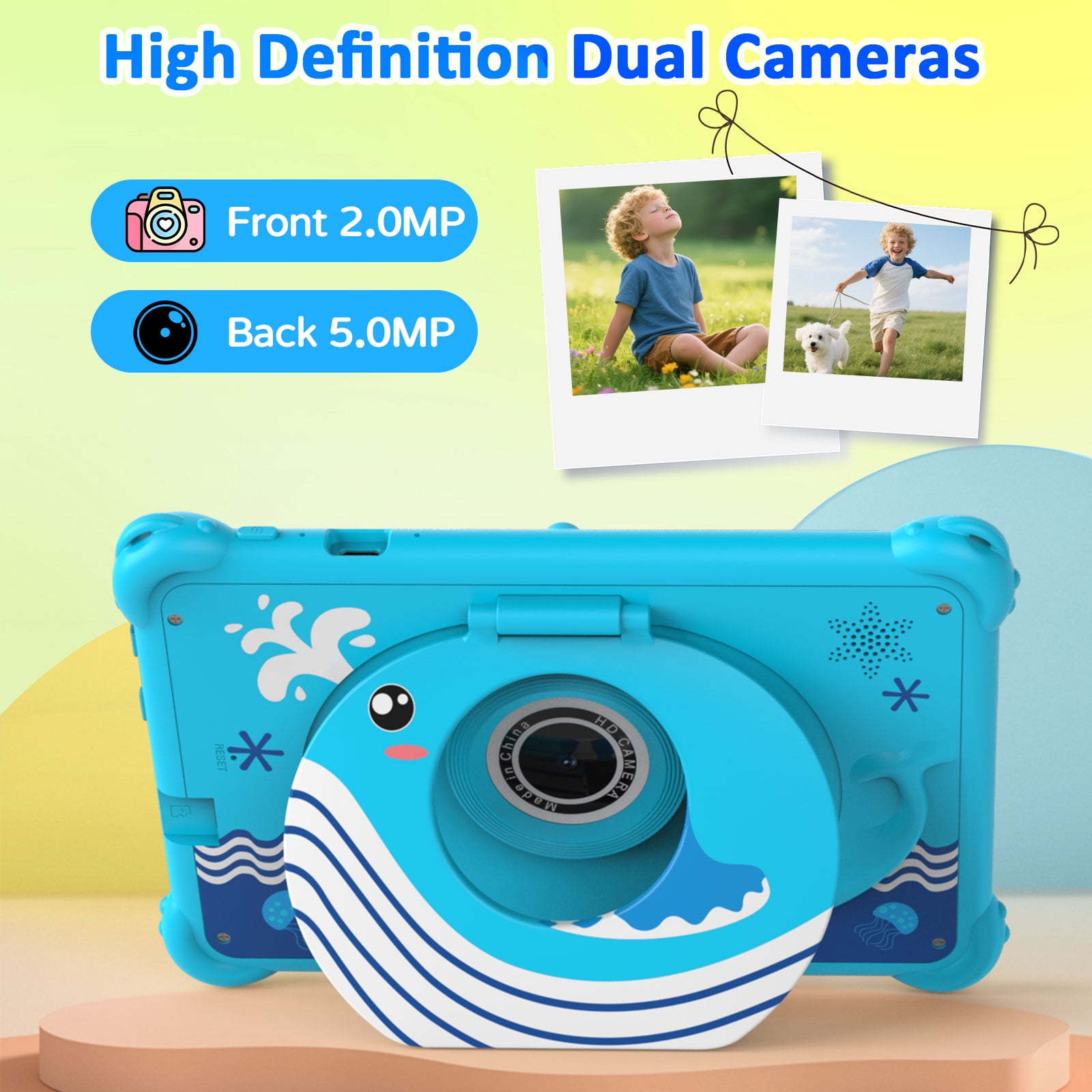 7 inch Kids Tablet for Toddlers, Android 12 Tablet with Case, 4GB RAM+32GB ROM, WiFi, Bluetooth, Safe Eye Protection IPS Screen, Parental Controls, Dual Cameras, Kids Tablet for Education & Gaming