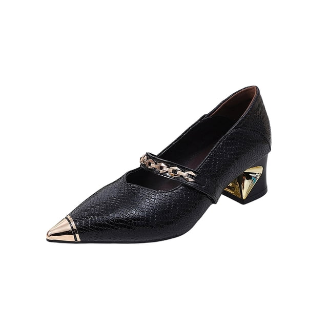 Cojines Del Dedo Del Pie para Zapatos Accentos Superiores de Metal de Cuero Falso 3 Pulgadas Tacones de Tacón Zapatos de Baile para Mujeres de Moda Casual Versátil Más Tamaño