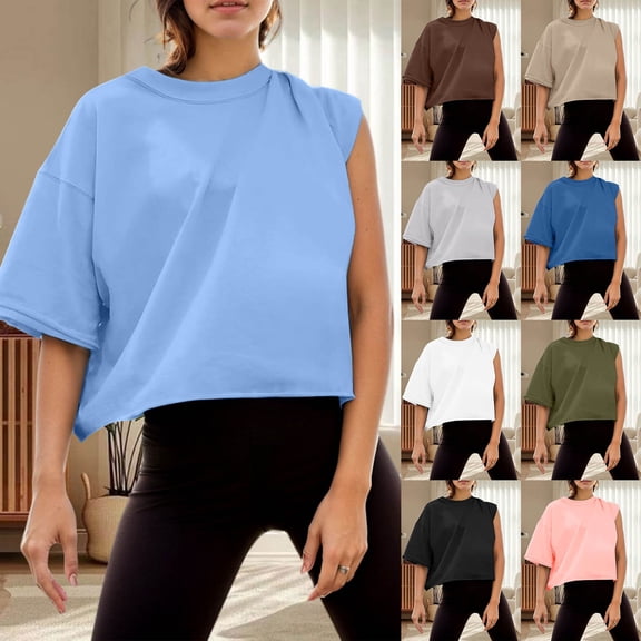 Women's Casual Shirts Short Sleeve Yoga Casual Loose Sports T Shirt Basic Cute Shirts L