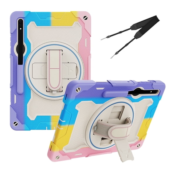 3in1 Rotating Stand Case for Samsung Galaxy Tab S9 12.4 inch SM-X810 with Hand/Shoulder Strap, Shockproof Rugged, Pink