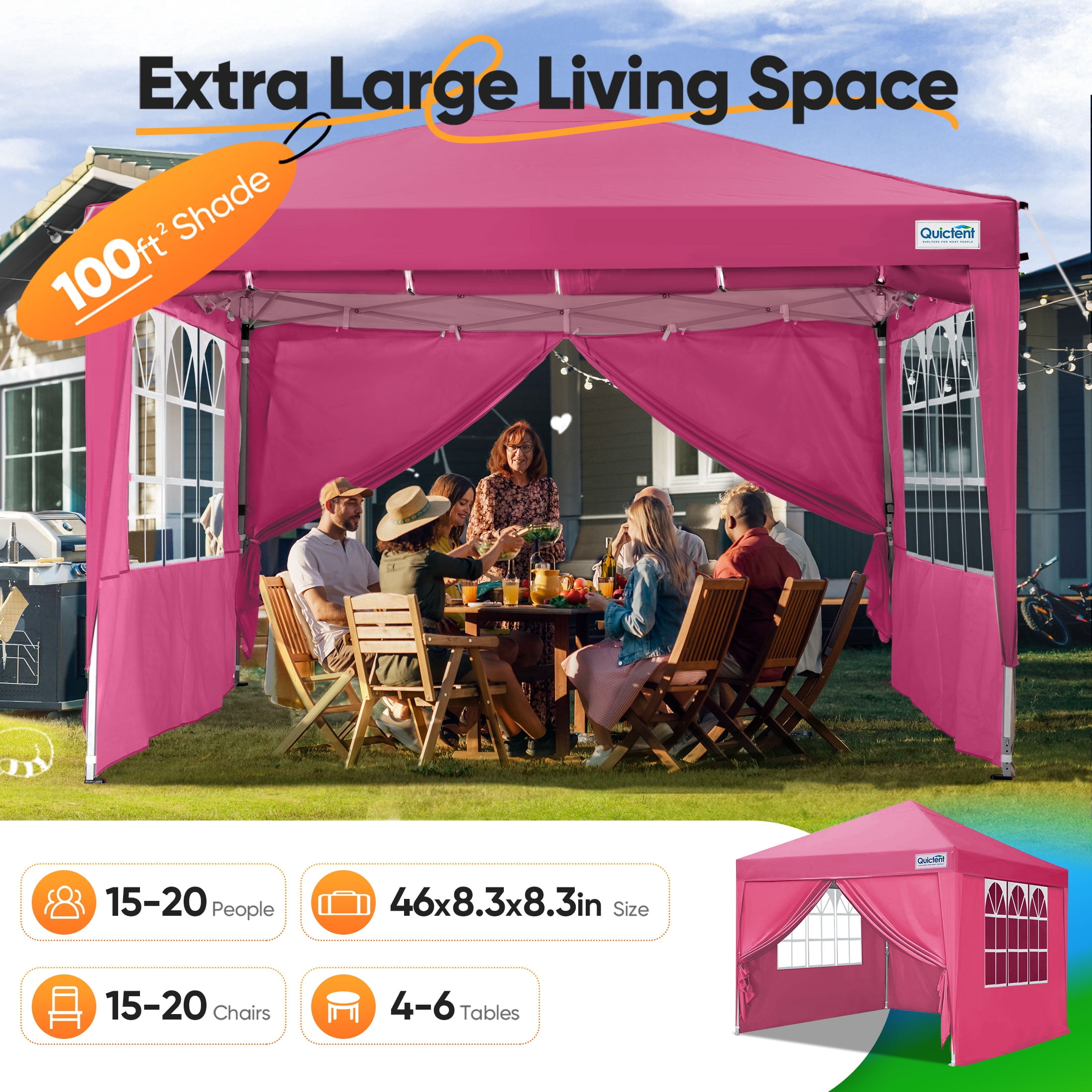 Quictent 7.8x7.8FT Pop Up Canopy Tent Adjustable Height Instant
