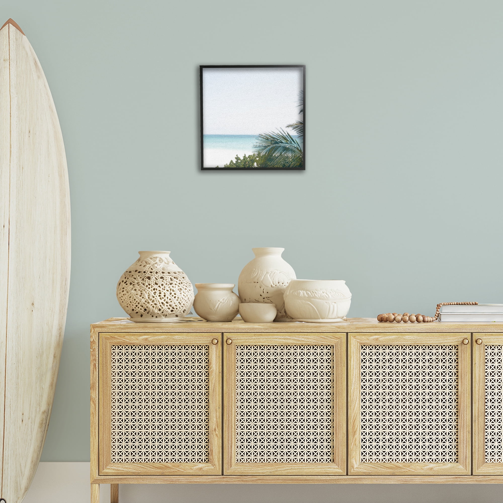 Stupell Industries Calm Beach Palms Coastal Photography Black Framed Art Print Wall Art, 17 x 17