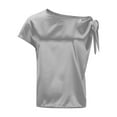 thumbnail image 4 of Summer Womens Tops 2026 Fashion Plus Size Off Shoulder Silk Tops Casual Short Sleeve Asymmetrical Neck Satin Blouse Shirts, 4 of 6