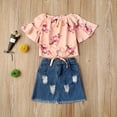 thumbnail image 3 of 2PCS Bébé Filles Manches Courtes Épaule Tops Denim Déchiré Jupe Tenues, 3 of 5