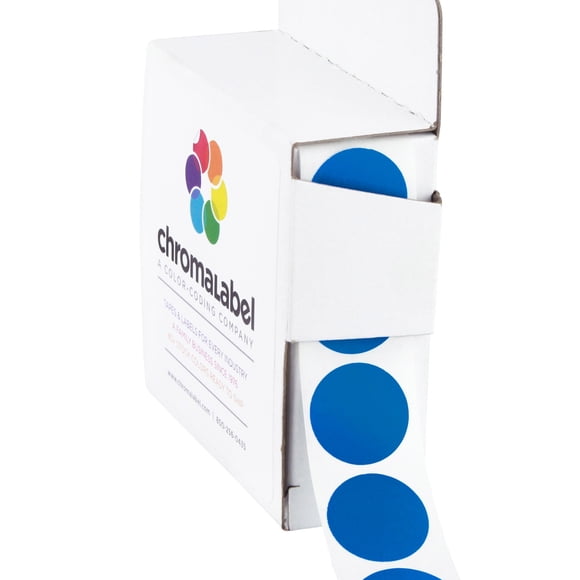 ChromaLabel Etiqueta redonda de 0,75 pulgadas Pegatinas de puntos con código de color permanente 1000 etiquetas por caja dispensadora Azul oscuro